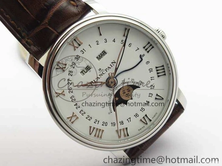 0416 FreshLook Villeret 6654 SS Complicated Function OMF 1:1 Best Edition White Dial On Brown Leather Strap A 8119